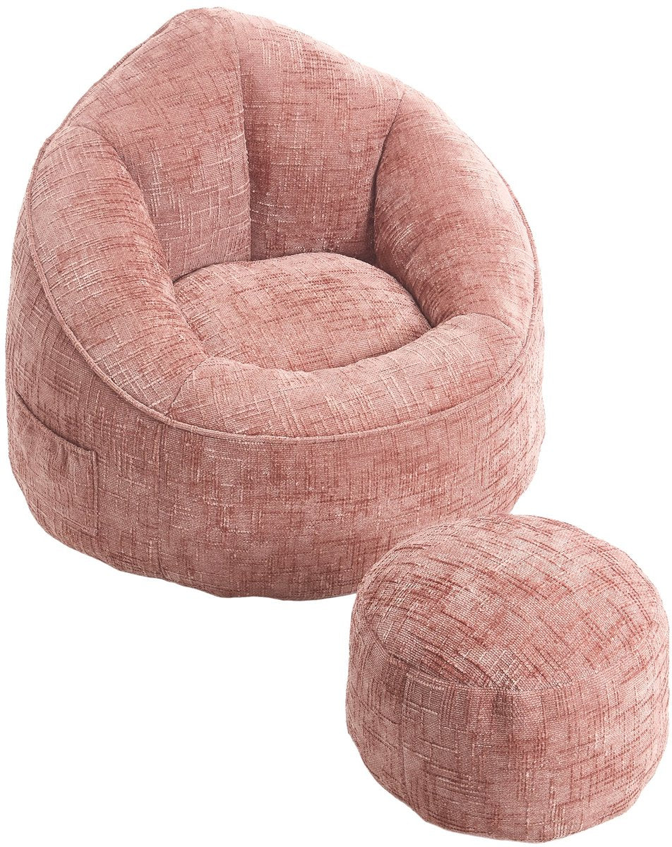 Zitzak Stoel met Voetensteun - Beanbag in Luxe Chenille Stof - Hoge Druk Schuimvulling - Ergonomisch Ontwerp - 89x88x76 cm - Roze