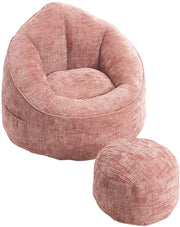 Zitzak Stoel met Voetensteun - Beanbag in Luxe Chenille Stof - Hoge Druk Schuimvulling - Ergonomisch Ontwerp - 89x88x76 cm - Roze
