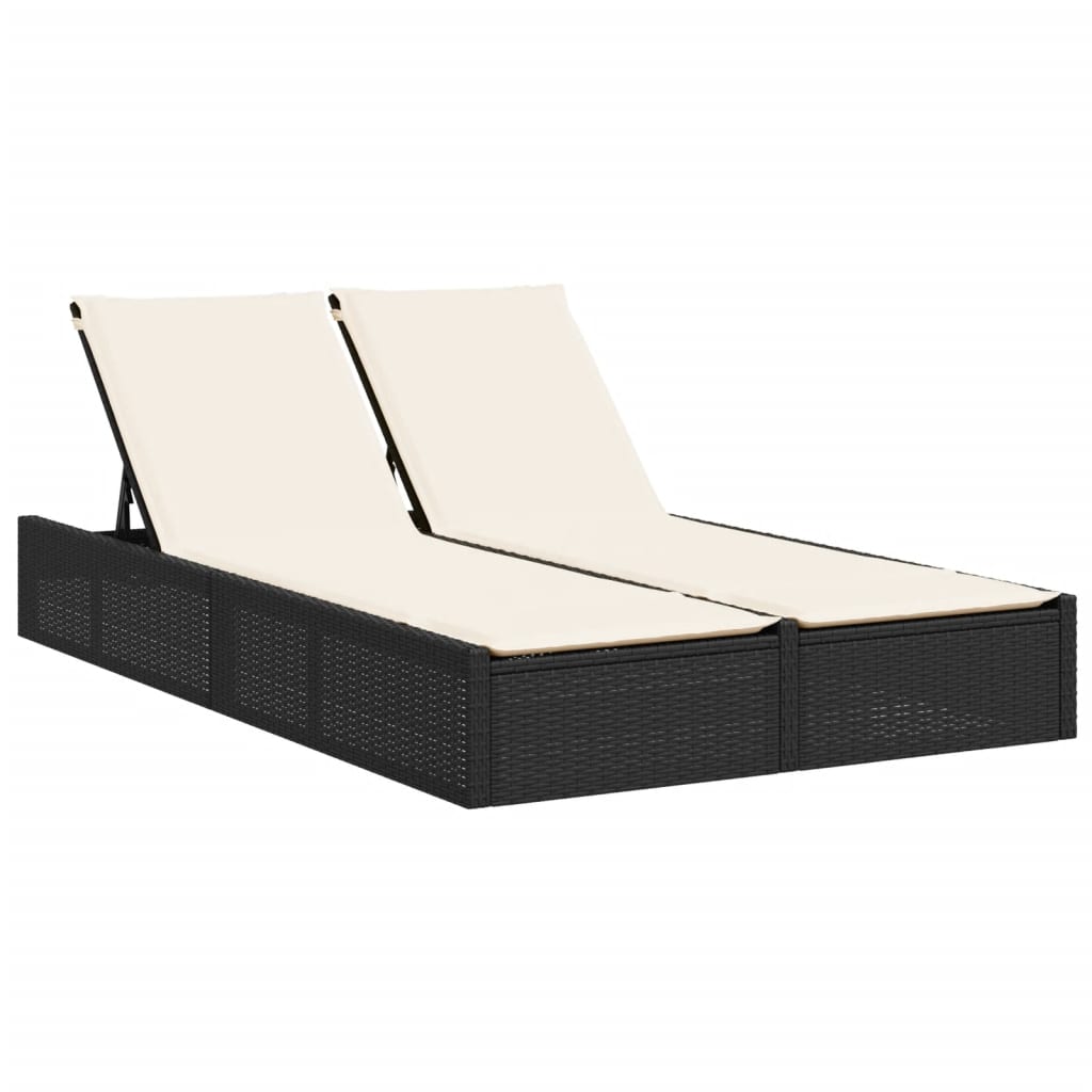 Dubbele Lounger – Tweezits Loungestoel – Buitenbank – Tuinbank – Zweisitzer Lounger – Verstelbare Rugleuning – Weerbestendig PE-Rattan – Zwart