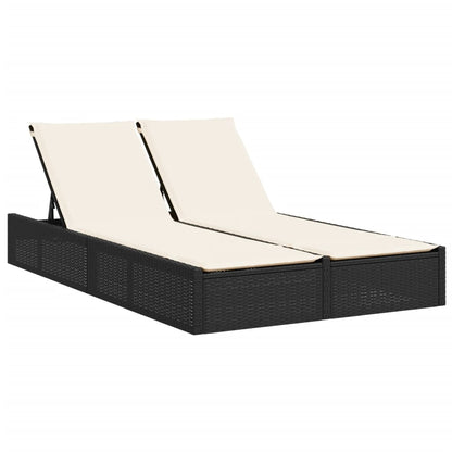 Dubbele Lounger – Tweezits Loungestoel – Buitenbank – Tuinbank – Zweisitzer Lounger – Verstelbare Rugleuning – Weerbestendig PE-Rattan – Zwart