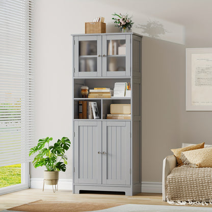 Opbergkast – Badkamerkast – Keukenkast – Bergkast – Opbergmeubel – Grijs – MDF En Hout – Verstelbare Legplanken – Anti-Kantelbeveiliging