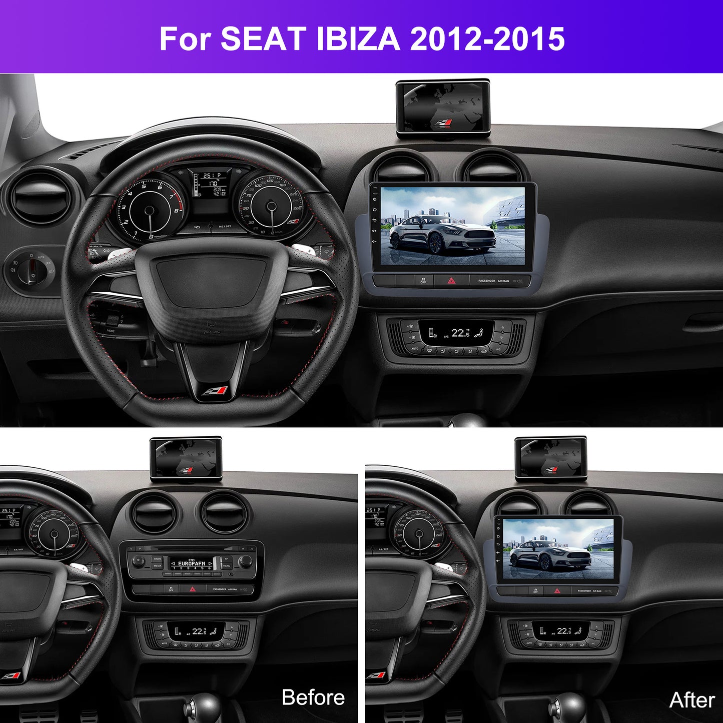 Autoradio Seat Ibiza 2012-2015 – Multimedia Systeem – Navigatie – Touchscreen Radio – Bluetooth Speler – 9-Inch 1280P Display – Draadloos CarPlay & Android Auto – AHD Achteruitrijcamera Met Nachtzicht