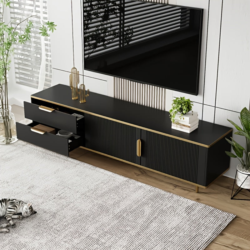 TV-stand – Tv-kast – Tv-meubel – Tv-unit – Zwarte TV-meubel met Gouden Handgrepen – Duurzaam Bamboe – Eenvoudige Montage