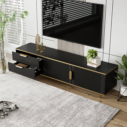 TV-stand – Tv-kast – Tv-meubel – Tv-unit – Zwarte TV-meubel met Gouden Handgrepen – Duurzaam Bamboe – Eenvoudige Montage