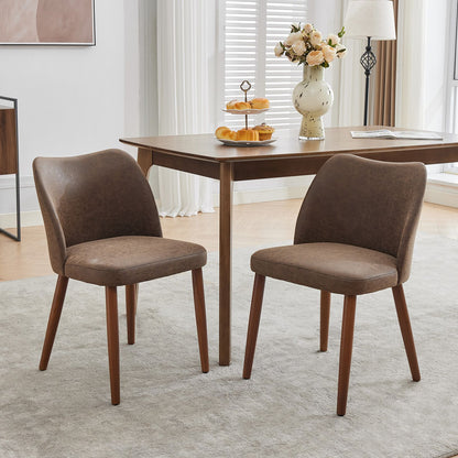 Set of 2 Upholstered Dining Chairs with Wood Legs | Wing Backrest, Thick Cushions, Leveling Feet, Rustic Style, Hardwood Material, Mixed Color for Dining and Living Room
