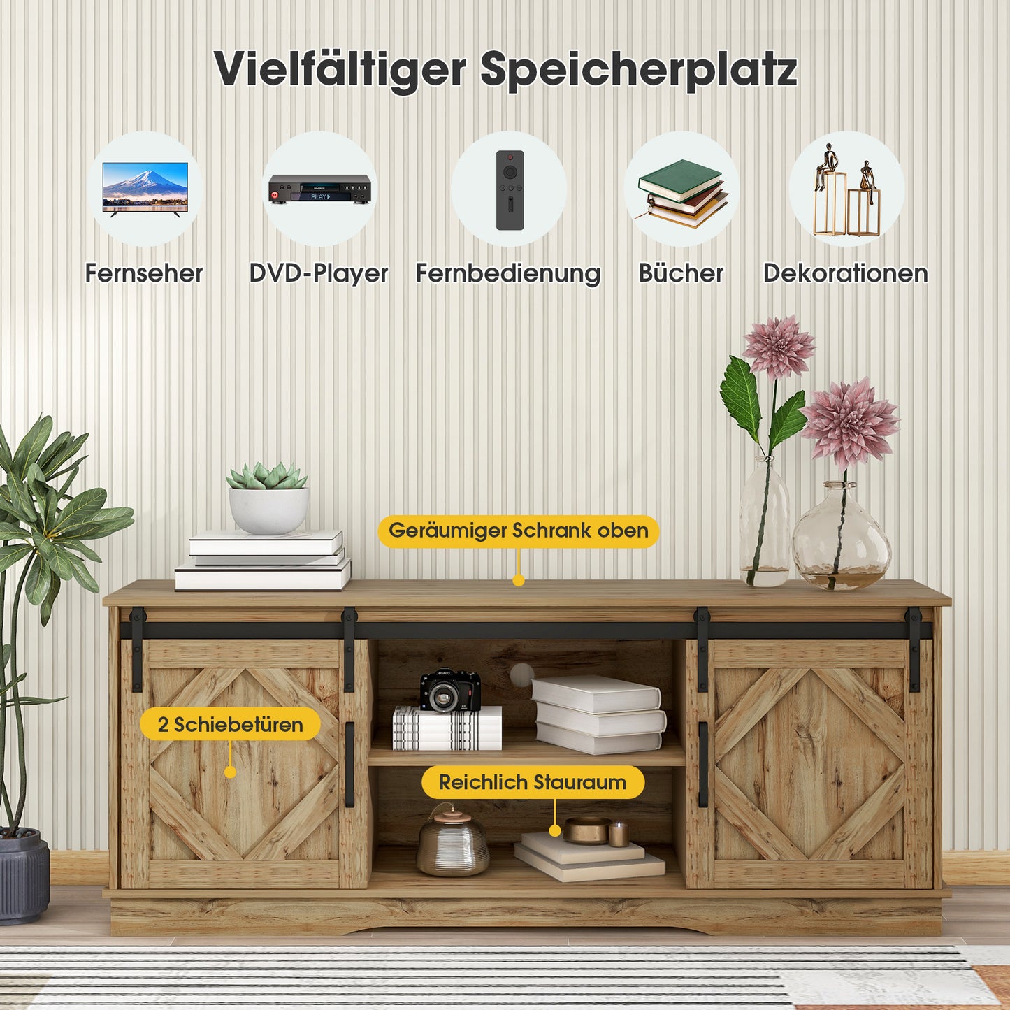 Rustiek TV-meubel – TV-meubel – TV-kast – Lowboard – Onderzetter – Schuifdeuren – Verstelbare Legplanken – 150x40x60 cm – Geschikt voor tv’s tot 65 inch