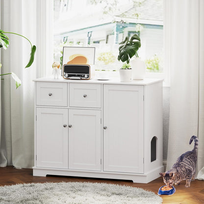 kattenbakhuisje – kattenbakombouw – kattenhuisje – kattenmeubel – kattenbakkast – met 2 laden en kast – ruime verborgen achterkant – stevig bovenblad 20 kg draagkracht