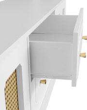 Lowboard - Tv-Meubel in Retrostijl - Gouden Handgrepen - Veel Opbergruimte - Met Rotan Deur - en Metalen Poten - Wit