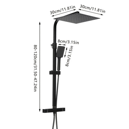 Regendouche – Douchesysteem – Douchekop – Doucheset – Douchekraan – Vierkante 30x30 cm Hoofddouche – Thermostaat Met Veiligheidsstop 38°C – RVS Matzwarte Afwerking