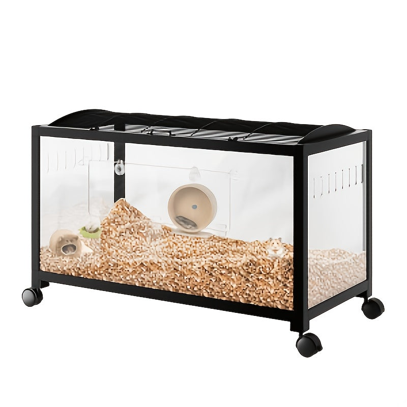 Dierenkooi Hamsterkooi Knaagdierkooi Cavia Kooi Gerbilkooi – Zwart – Ruim & Ventilerend – Duurzaam Acryl Met Wieltjes