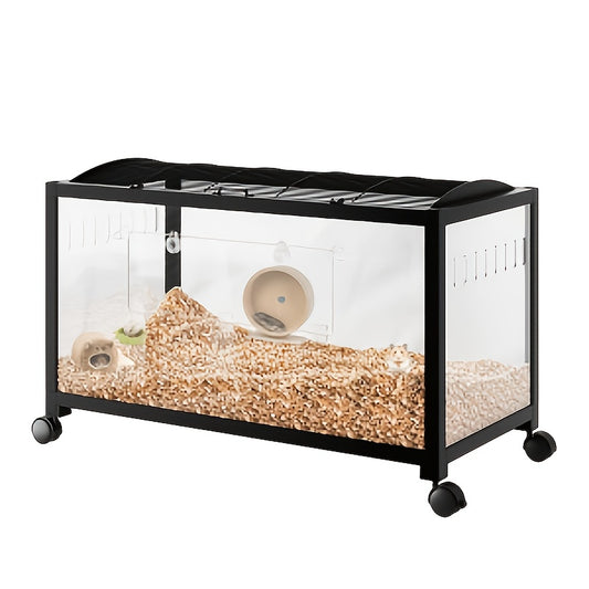 Dierenkooi Hamsterkooi Knaagdierkooi Cavia Kooi Gerbilkooi – Zwart – Ruim & Ventilerend – Duurzaam Acryl Met Wieltjes