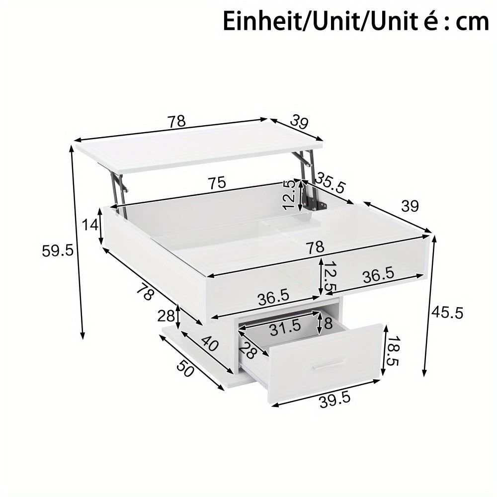 Salontafel – Moderne Koffietafel – Verstelbare Tafel – Opbergtafel – Bijzettafel – Verstelbaar Met Opbergruimte – Wit Zwart MDF – Stevig Metalen Frame