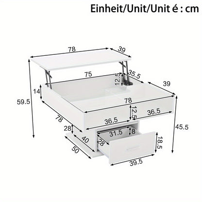 Salontafel – Moderne Koffietafel – Verstelbare Tafel – Opbergtafel – Bijzettafel – Verstelbaar Met Opbergruimte – Wit Zwart MDF – Stevig Metalen Frame
