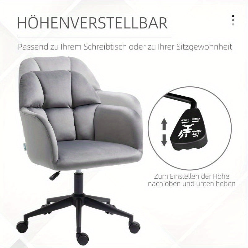 Draaifauteuil – Fauteuil – Bureaustoel – Loungestoel – Relaxstoel – Verstelbare Armleuningen – Velvet Bekleding – Draagvermogen 120 kg – Grijs