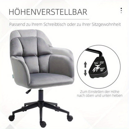 Draaifauteuil – Fauteuil – Bureaustoel – Loungestoel – Relaxstoel – Verstelbare Armleuningen – Velvet Bekleding – Draagvermogen 120 kg – Grijs