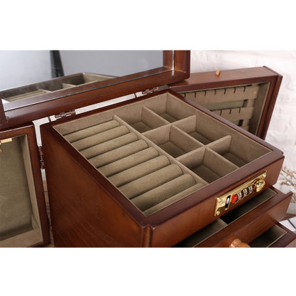 Houten Sieradenkist – Sieradendoos – Schmuckdoos – Juwelenkoffer – Opbergbox – 5 Lagen Vintage Design – Met Slot En Spiegel