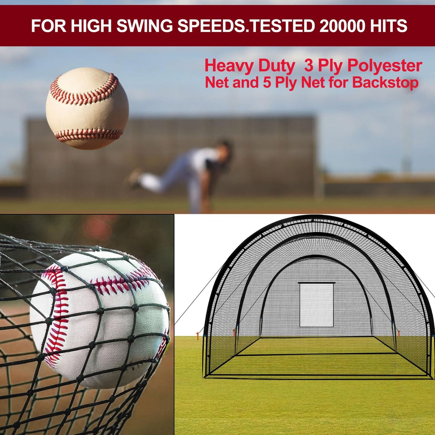 Batsportkooi – Oefenkooi – Batting Cage – Baseball Kooi – Trainingskooi – 975x366x244 cm – Heavy-Duty Stalen Frame & Compleet Net