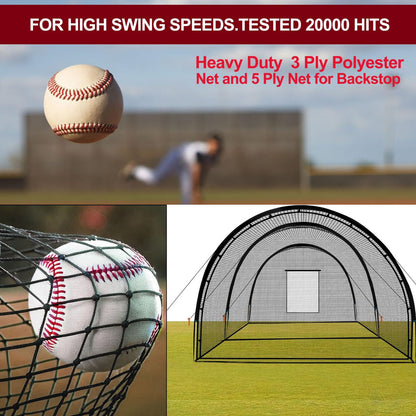 Batsportkooi – Oefenkooi – Batting Cage – Baseball Kooi – Trainingskooi – 975x366x244 cm – Heavy-Duty Stalen Frame & Compleet Net