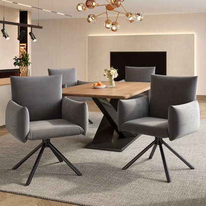 Set of 2 Upholstered Dining Chairs with 4 Metal Feet, 360° Swivel Lounge Chairs with Lumbar Support, Velvet Armchairs for Living Room, Bedroom, Office - Classic Style, No Electricity Needed, Dining Room Furniture, Elegant Di