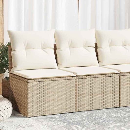 2pcs Beige Poly Rattan Outdoor Sofa Set with Cushions - All-Weather Durable Garden Furniture, Beige & Acacia Brown Wicker-like Texture, Low-Maintenance Patio Couch for Balcony, Poolside, Backyard - Comfortable Seating for Ind