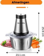 Hakmolen Electrisch - Gehaktmolen - Vleesmolen - Food Processor - Keukenmixer - Hakmolen Elektrisch - Grijs - 500W - 2 Snelheden - Roestvrij staal - 2L