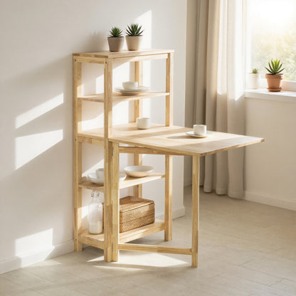 1pc Folding Dining Table 45 X 45 X 32 Cm with Shelf in Hevea Wood for Kitchen Dining Room Sobuy FWT70-N
