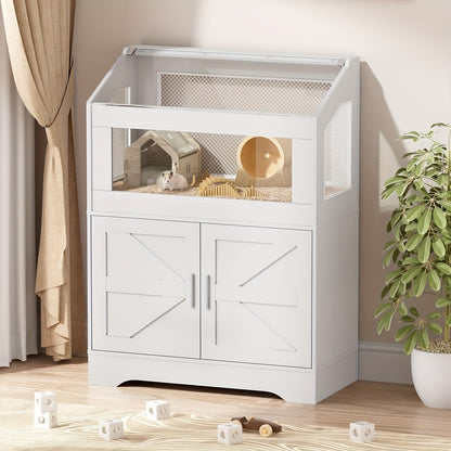 Hamsterkooi – Houten Kooi – Knaagdierkooi – Rattenkooi – Caviakooi – Ruime Kooi 108x80x40 cm – Met Ventilatie & Opbergruimte – Wit