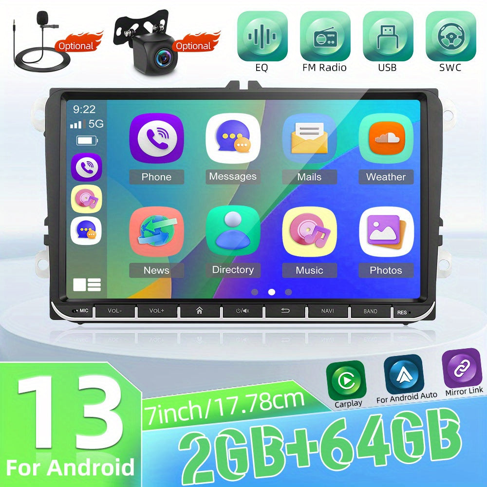 Autoradio – 2DIN Multimedia Speler – Car Radio – Auto Stereo – Double Din – Android 13 – 22,86 cm Capacitive Touchscreen – Draadloze CarPlay & Android Auto