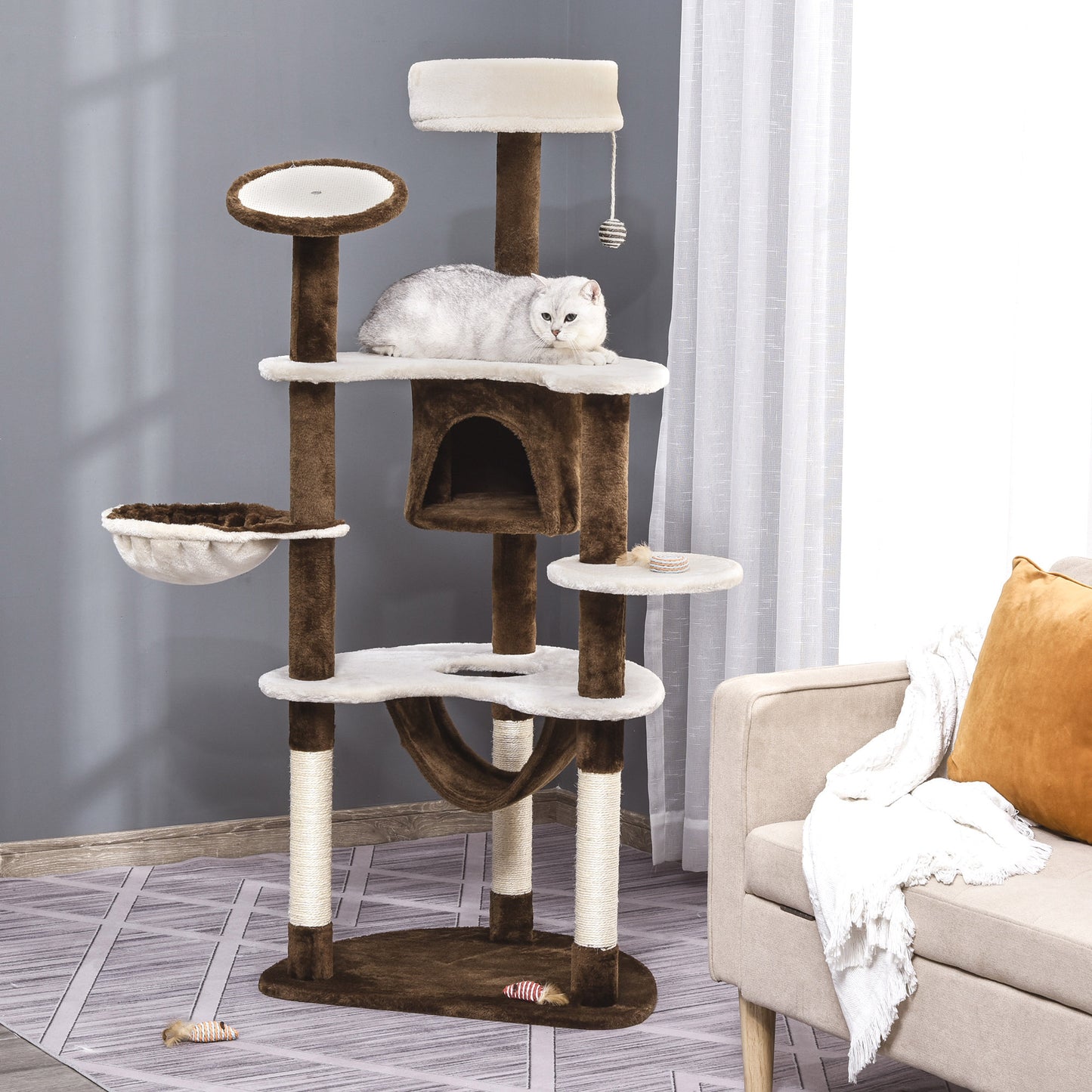 Krabpaal – Kattenboom – Kattenhuis – Kattentoren – Krabmeubel – Plush Bekleding – 65x50x153 cm Groot