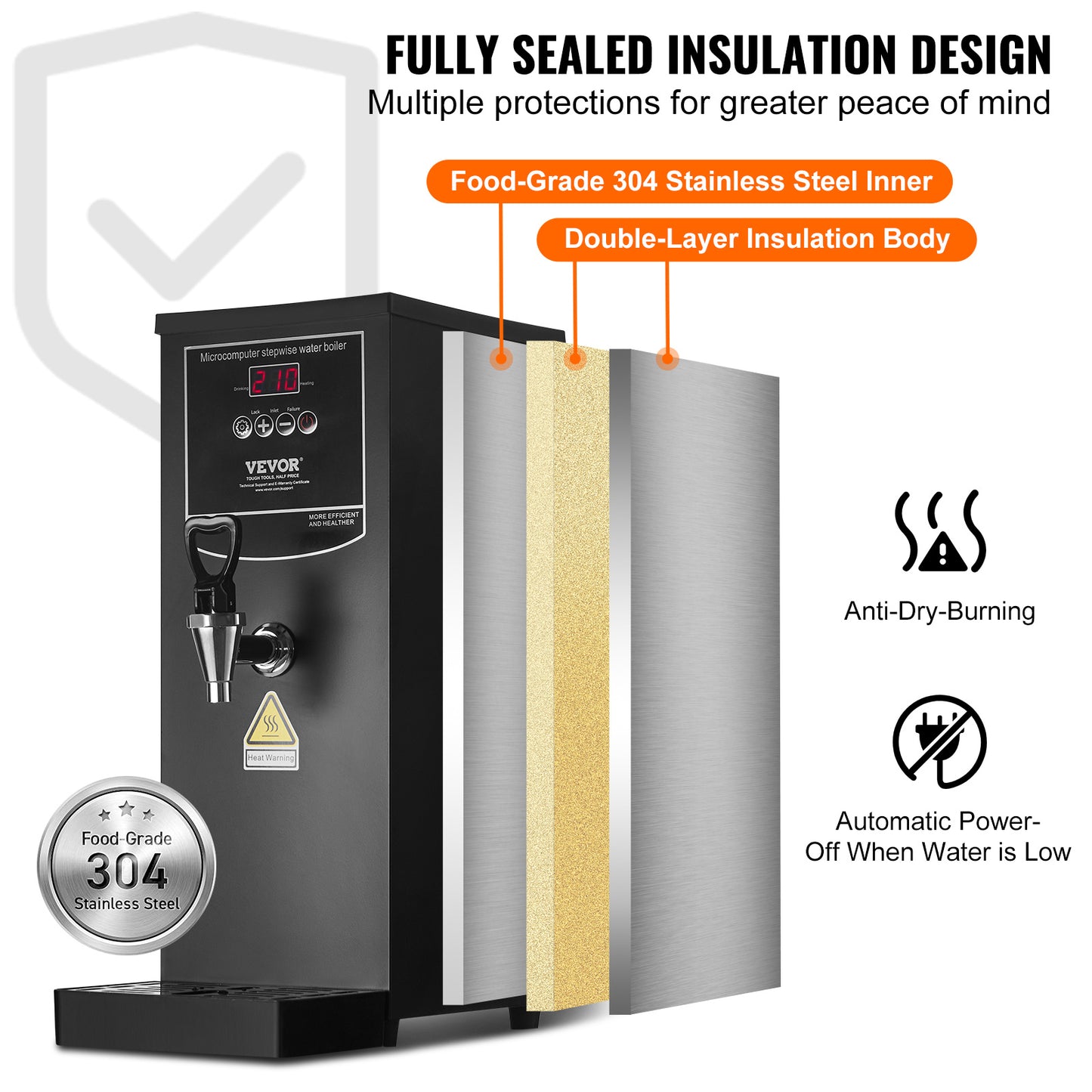 Waterkoker – Warmwaterdispenser – Heetwater Boiler – Elektrische Waterkoker – Drankenverwarmer – 10 Liter Inhoud – 2500W Vermogen