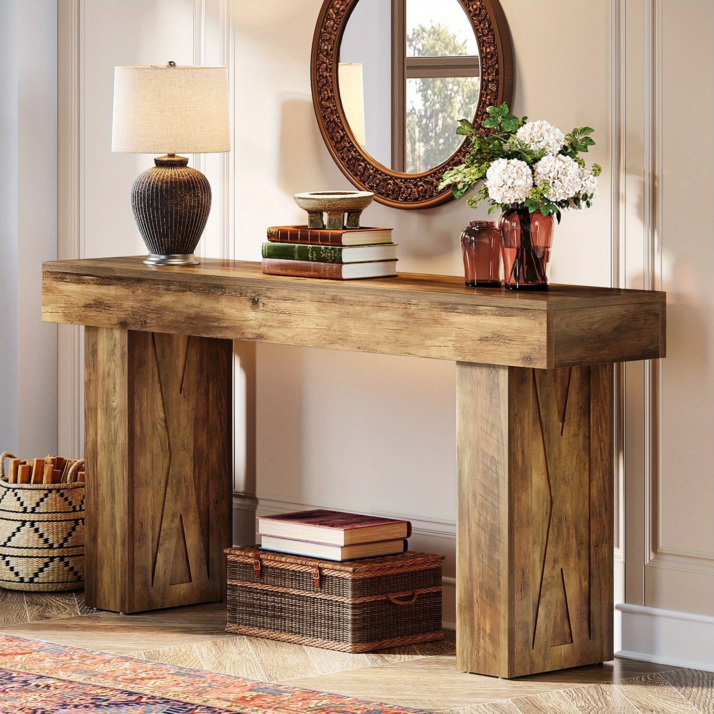 Sidetable – Consoletafel – Wandtafel – Haltafel – Sofa Tafel – Multifunctioneel – Houtfineer MDF – 160x35x85 cm – Rustieke Stijl