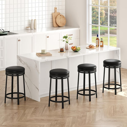 Set Of 4 Swivel Bar Stool Round Kitchen Chair Modern Chair Without Backrest, Mid-Century Style, Height 65cm, for Kitchen, Bar, Restaurant, Restaurant Furniture, Dining Room Chair, Swivel Stool, Easy Assembly, Durable Material