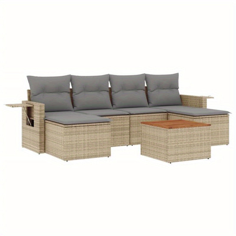 Loungeset Tuinset Loungesofa Terrasmeubilair Buitenmeubels – Beige 7-delig – Resin Vlechtwerk – Weerbestendig – Comfortabele Polyester Kussens