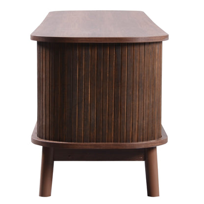 BTM TV Cabinet - Natural Wood Blend TV Stand with Doors and Drawers, Rattan Sides, Storage Solution, Natural Country Style