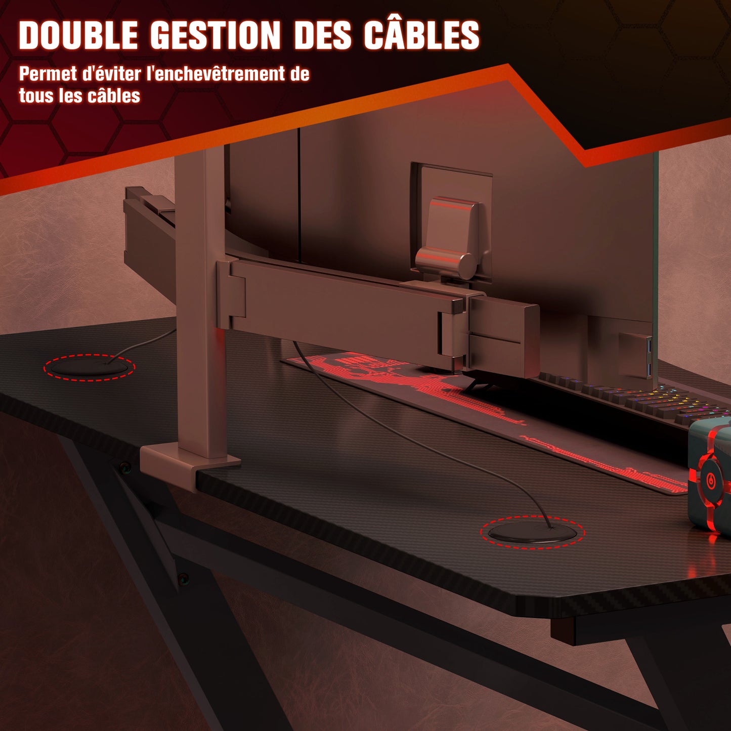 Gaming Bureau – Gamer Bureau – Computerbureau – Werkbureau – Studiebureau – Zwarte Carbon-Fiber Look – Verstelbare Voetjes & Kabeldoorvoeren