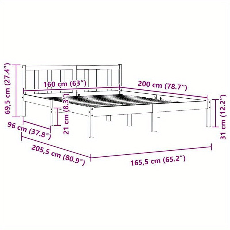 Solid Pine Wood Bed Frame 160x200cm - Removable & Durable White Wooden Frame with High-Quality Construction, Modern Minimalist Design for Contemporary Bedrooms, Bed Frame for Bed, Bedroom Furniture, Clean Line Furniture, Natu