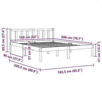 Solid Pine Wood Bed Frame 160x200cm - Removable & Durable White Wooden Frame with High-Quality Construction, Modern Minimalist Design for Contemporary Bedrooms, Bed Frame for Bed, Bedroom Furniture, Clean Line Furniture, Natu