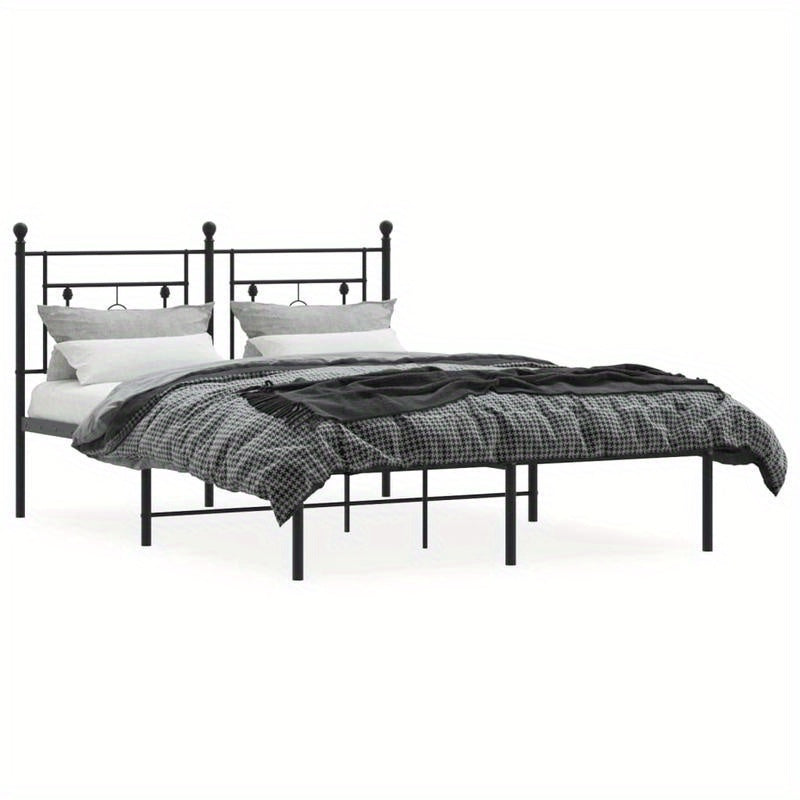 Modern Metal Bed Frame with Headboard - Heavy-Duty Powder-Coated Bed Frame Suitable for Bed, Queen Size (140x200cm), Assembly, Sturdy Non-Creak, Not Included