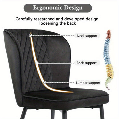 Eetkamerstoelen – Stoelen – Kuipstoelen – Keukenstoelen – Zwarte Stoffen Bekleding – Metalen Frame – Comfortabele Rugleuning – Set van 6