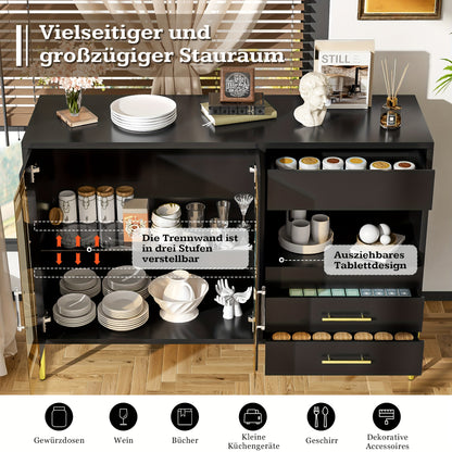 Dressoir – Sideboard – Opbergkast – Ladekast – Buffetkast – Zwart – 120 cm – Met Glazen Deuren En 3 Lades – Verstelbare Legplanken