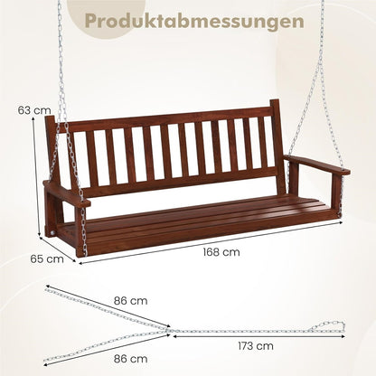 Houten Schommelbank – Tuinbank Schommel – Hangbank – Terrasbank – Hollywoodschommel – 3-Zits Tot 360 Kg Draagkracht – Weerbestendig Bruin 168x65x63 cm