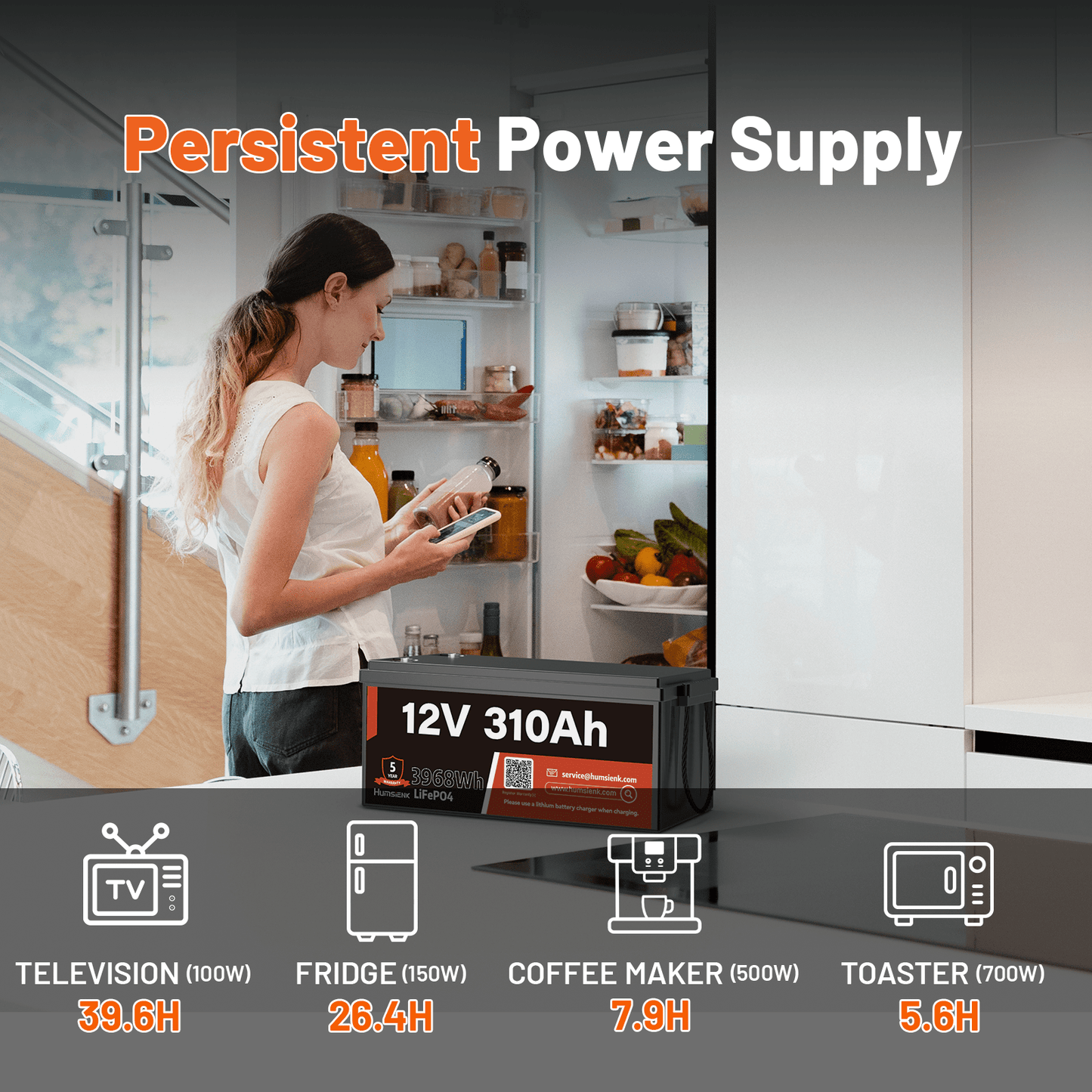 Li-ion Accu – Lithium-ijzerfosfaat Accu – LiFePO4 Batterij – 12V 310Ah Accu – Deep Cycle Accu – Ingebouwde 100A BMS – Compact & Lichtgewicht