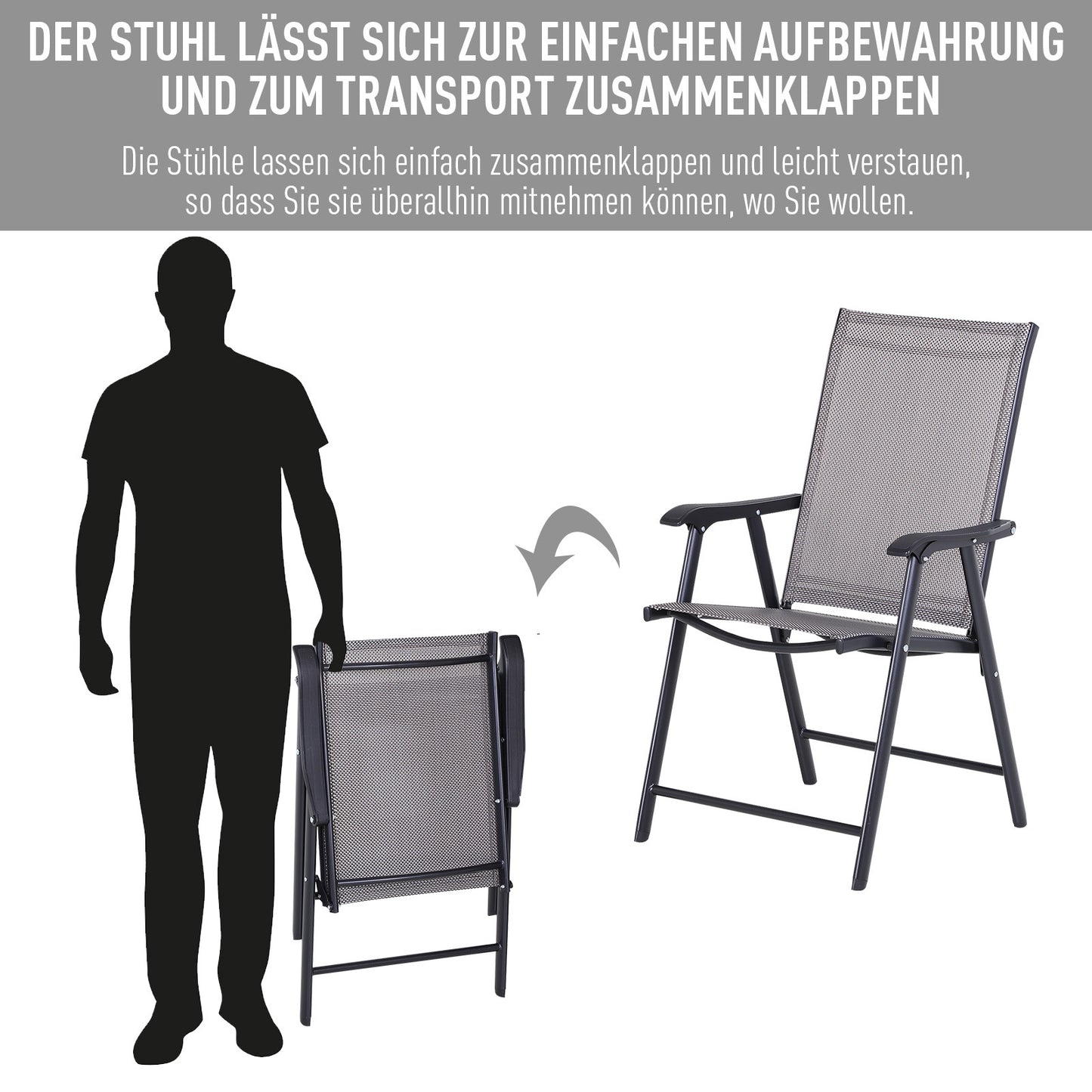 Campingstoel – Klapstoel – Vouwstoel – Kampeerstoel – Visstoel – Met Armleuningen – Stevig Metalen Frame – 58 x 64 x 94 cm – Grijs – Set Van 2