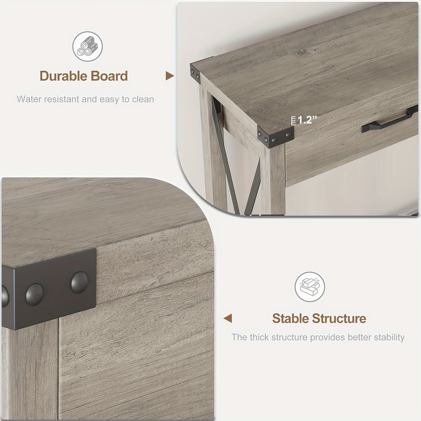 Farmhouse Sidetable – Wandtafel – Halmeubel – Sofa Tafel – Console Tafel – 2 Lades – Stevig MDF & Metalen Frame – Compact & Ruimtebesparend – Grijs