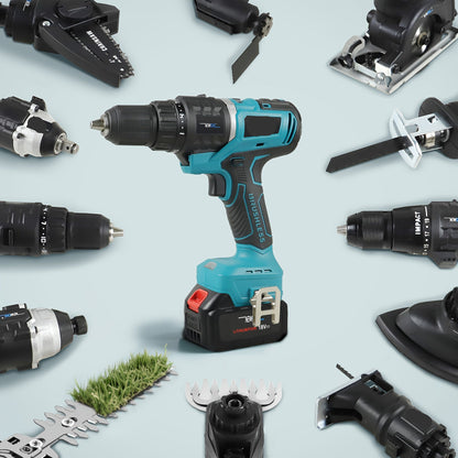 Combitool – Multigereedschap – Multitool – Accutool – Roterende Tool – 18V Draadloos – 12-in-1 Met LED Werkverlichting – Borstelloze Motor – Blauw - QUORE