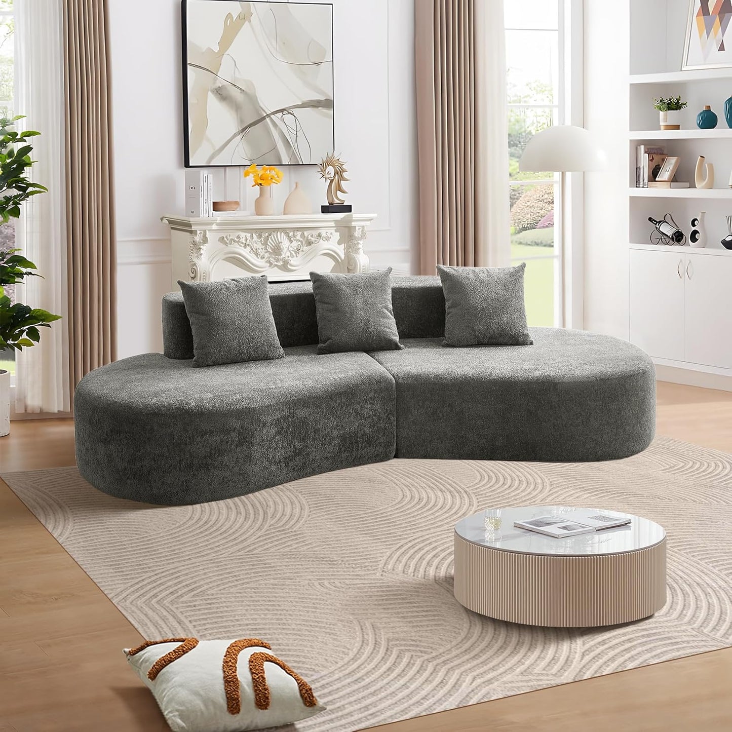 5-Zits Bank – Hoekbank – Loungebank – Sectiebank – Modern Gebogen Sofa – Raindrop Velvet Stof – Comfortabele Hoge Dichtheid Kussens