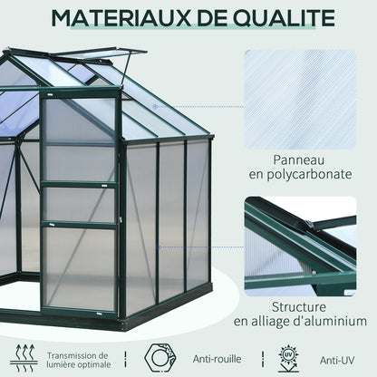 Kas – Tuinkas – Plantenkas – Broeikas – Groentekas – Polycarbonaat Panelen – Versterkte Fundering – 190x192x201 cm – Aluminium Frame – UV-bestendig – Donkergroen