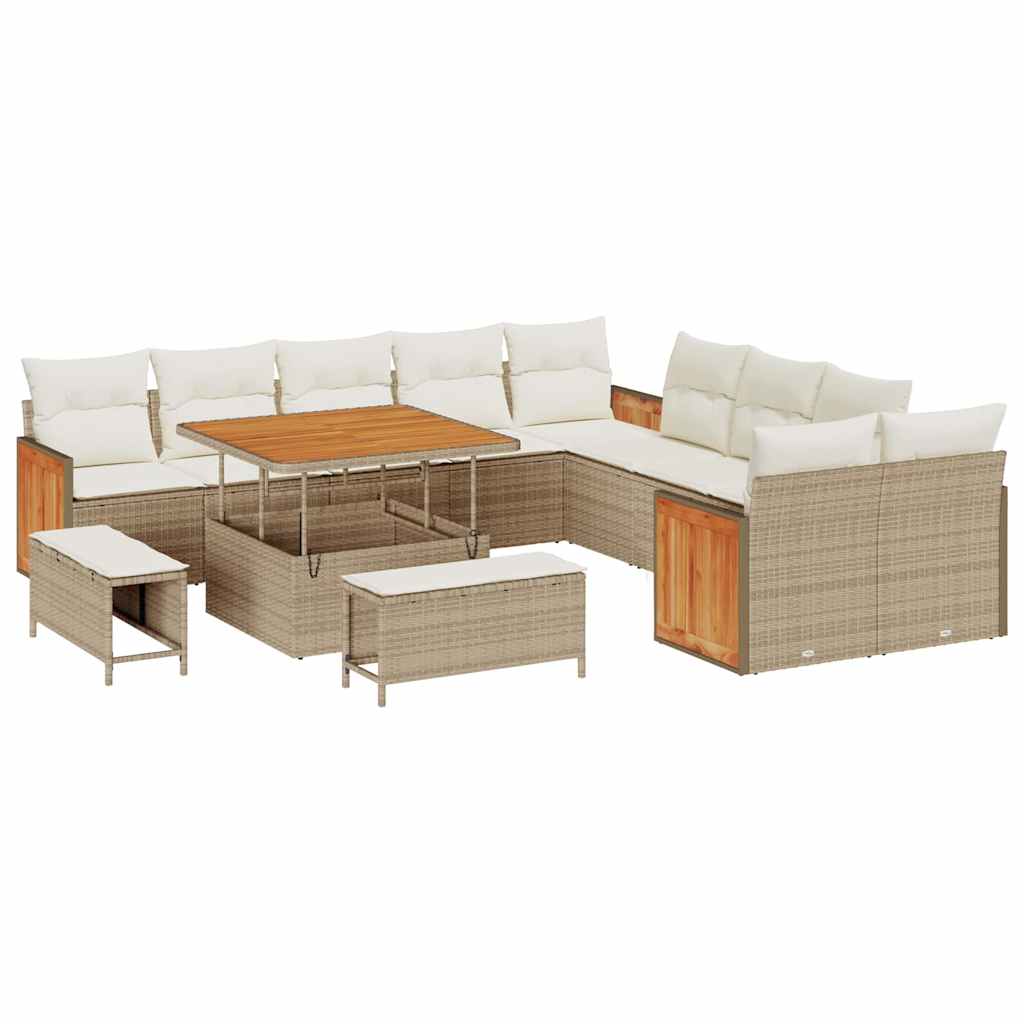 Tuinbank – Buitenbank – Loungeset – Tuinmeubilair – 5-zits – Weerbestendig Poly Rattan – Acaciahouten Frame – Inclusief Weerbestendige Kussens