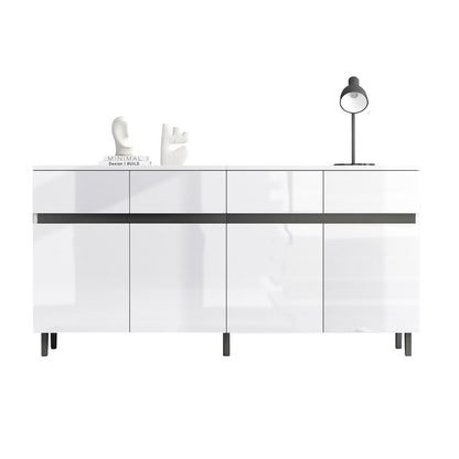 Moderne Kast – Opbergkast – Ladekast – Hoogglans Kast – Dressoir – Wit Hoogglans – 4 Ruime Lades – Verstelbare Planken