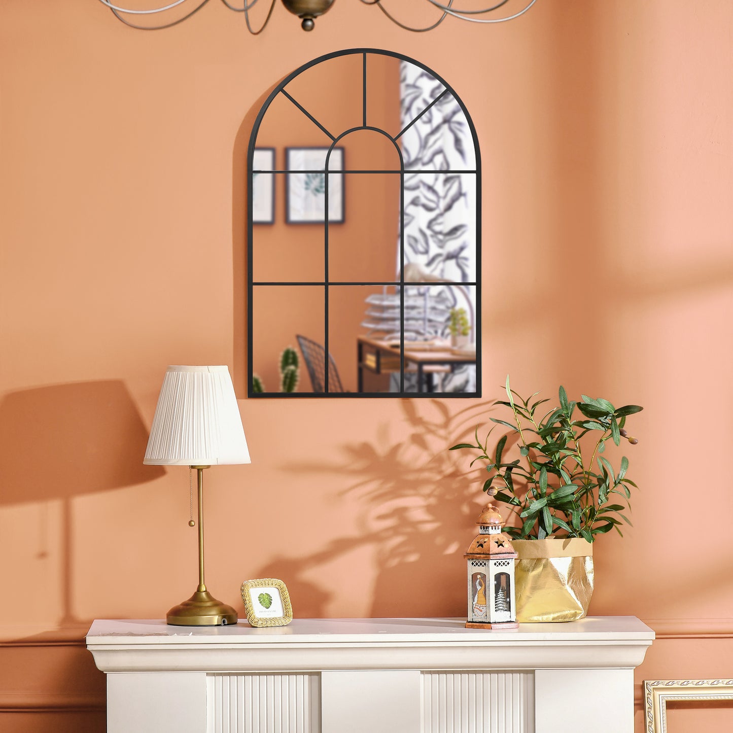 Wandspiegel – Spiegel – Muurspiegel – Zwart Spiegel – Metaal Spiegel – Zwart Metalen Frame – 91 x 60 cm – Industrieel Design
